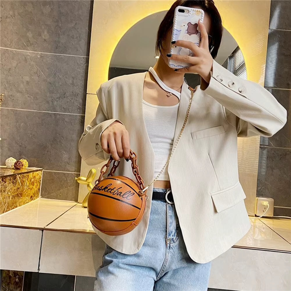 New Female Leather Pink Basketball Bag New Ball Purses for Teenagers Women Shoulder Bags Crossbody Chain Hand Bags