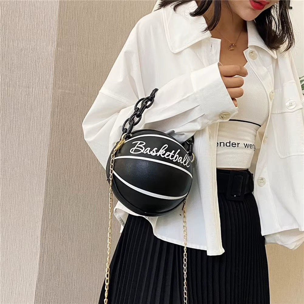 New Female Leather Pink Basketball Bag New Ball Purses for Teenagers Women Shoulder Bags Crossbody Chain Hand Bags