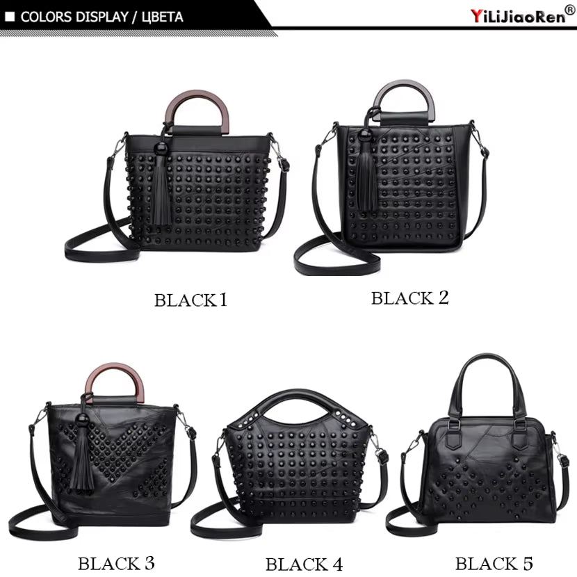 Fashion Sheepskin Leather Women Handbag Luxury Rivet Ladies Hand Bags Tote Bag Famous Brand Messenger Crossbody Bags for Women