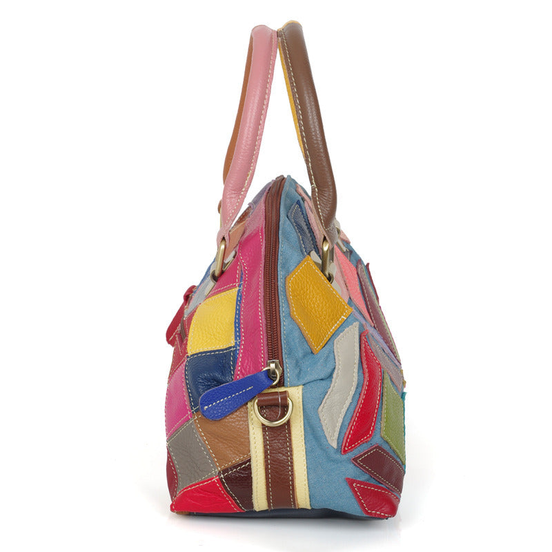 The Artisan Geometric Shell Bag, Top-Grain Color-Block Leather