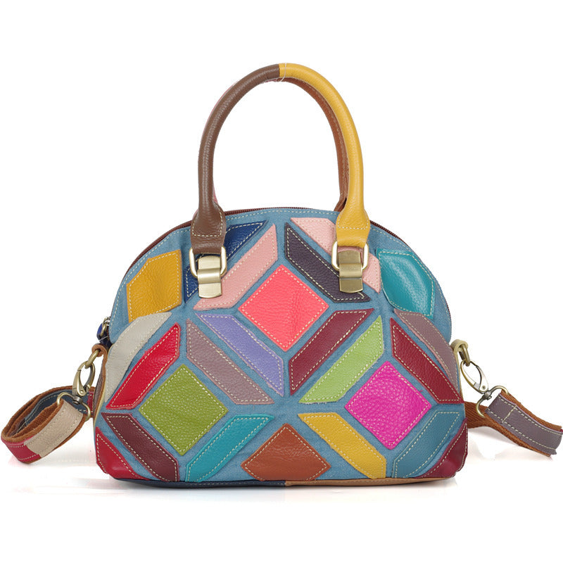 The Artisan Geometric Shell Bag, Top-Grain Color-Block Leather
