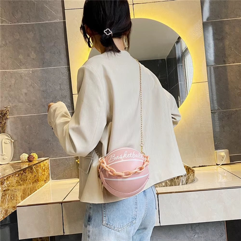 New Female Leather Pink Basketball Bag New Ball Purses for Teenagers Women Shoulder Bags Crossbody Chain Hand Bags