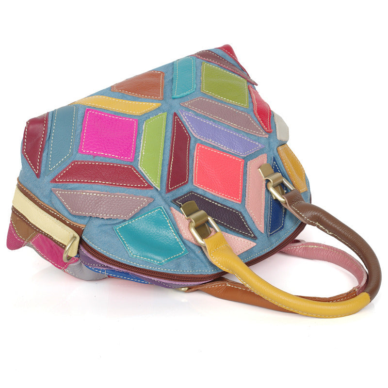The Artisan Geometric Shell Bag, Top-Grain Color-Block Leather