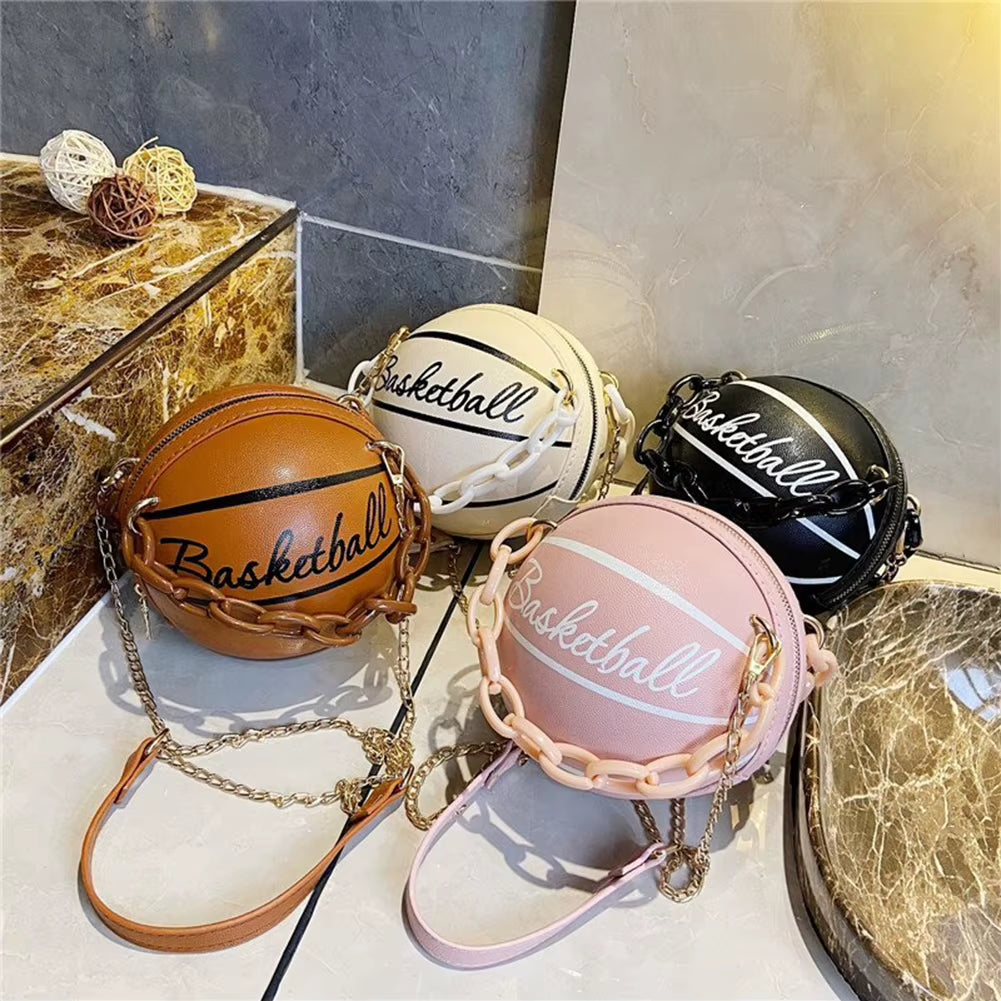 New Female Leather Pink Basketball Bag New Ball Purses for Teenagers Women Shoulder Bags Crossbody Chain Hand Bags