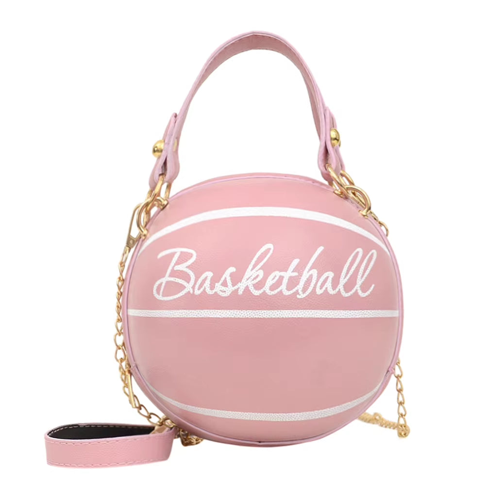 New Female Leather Pink Basketball Bag New Ball Purses for Teenagers Women Shoulder Bags Crossbody Chain Hand Bags