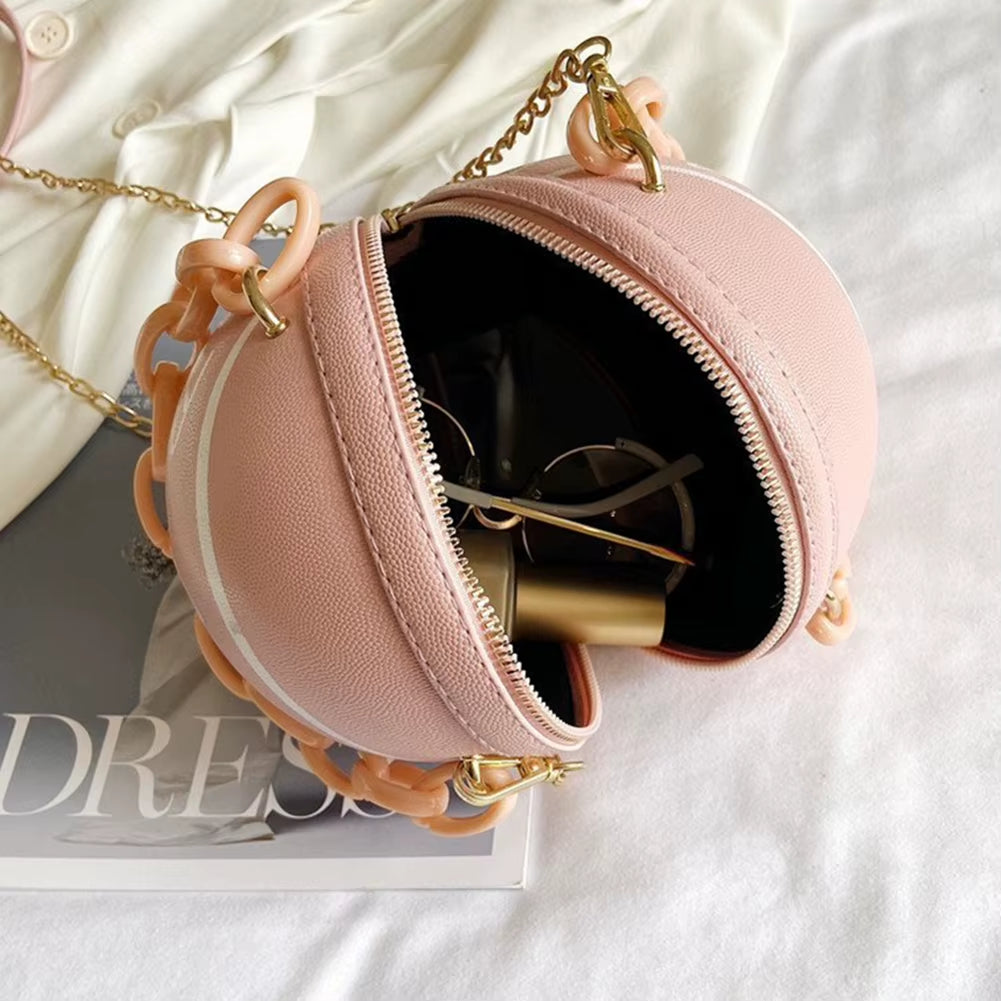 New Female Leather Pink Basketball Bag New Ball Purses for Teenagers Women Shoulder Bags Crossbody Chain Hand Bags