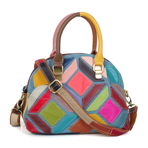 The Artisan Geometric Shell Bag, Top-Grain Color-Block Leather